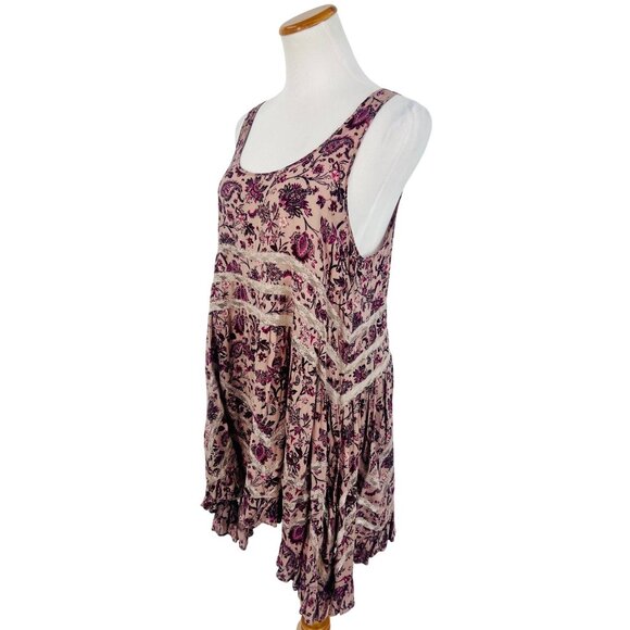 Free People Purple Floral Voile & Lace Trapeze Slip Dress | Boho Grunge Fairy M - Picture 7 of 16